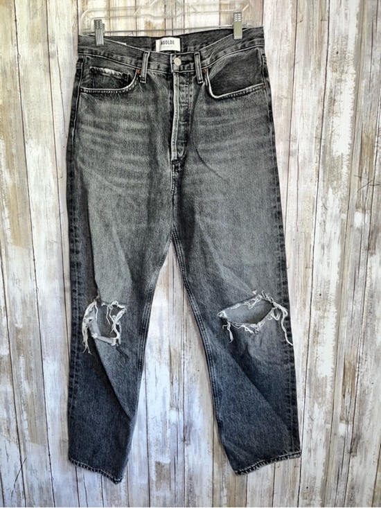 Agolde Denim - AGOLDE 90s High Rise Straight Leg Jeans Distressed Black Grey Size 27